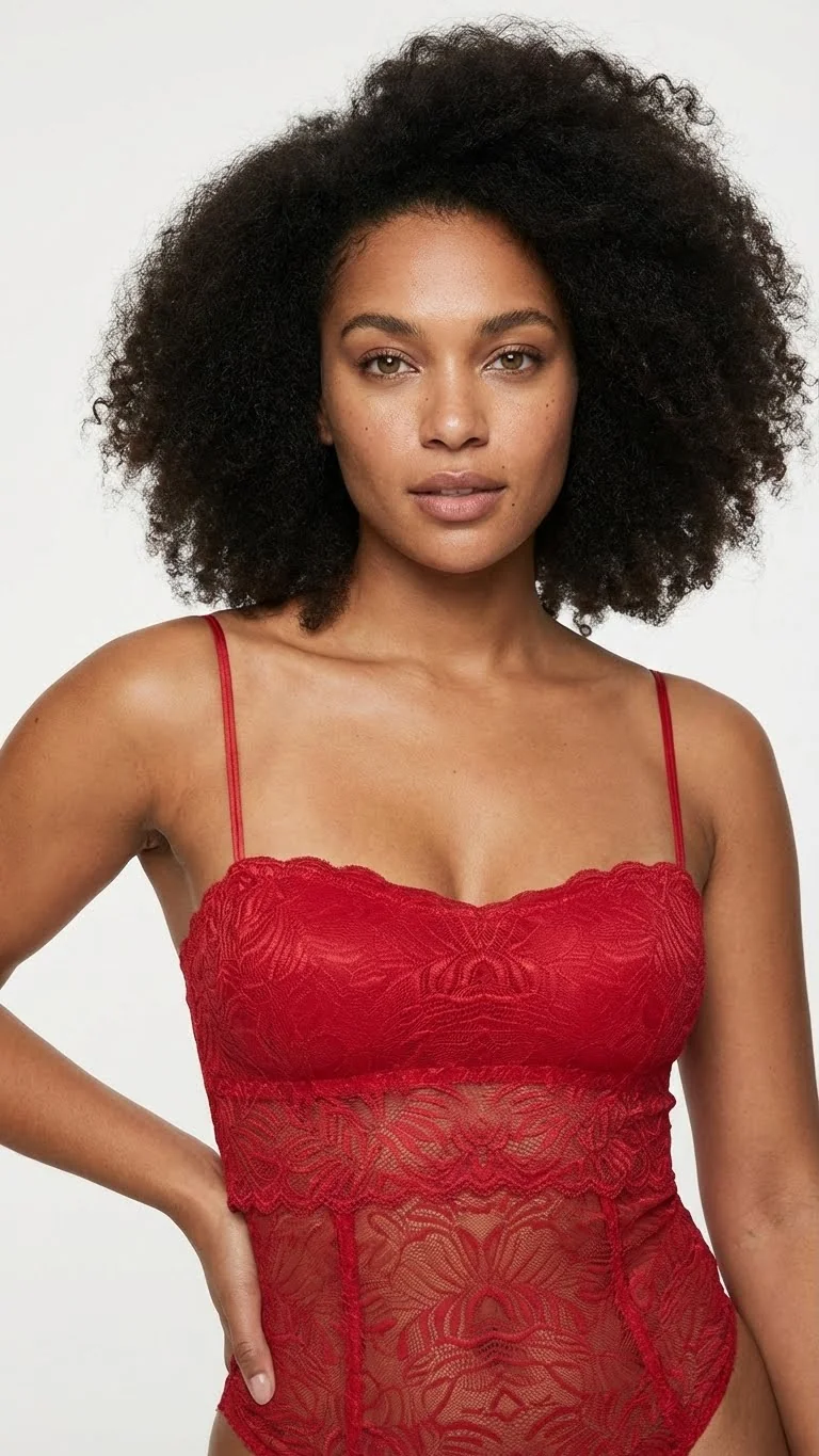 LunaIntim Kırmızı Dantelli Longline Bralet Ceket İçi Crop Büstiyer ve Boş Kap Sütyen - Arka Görünüm